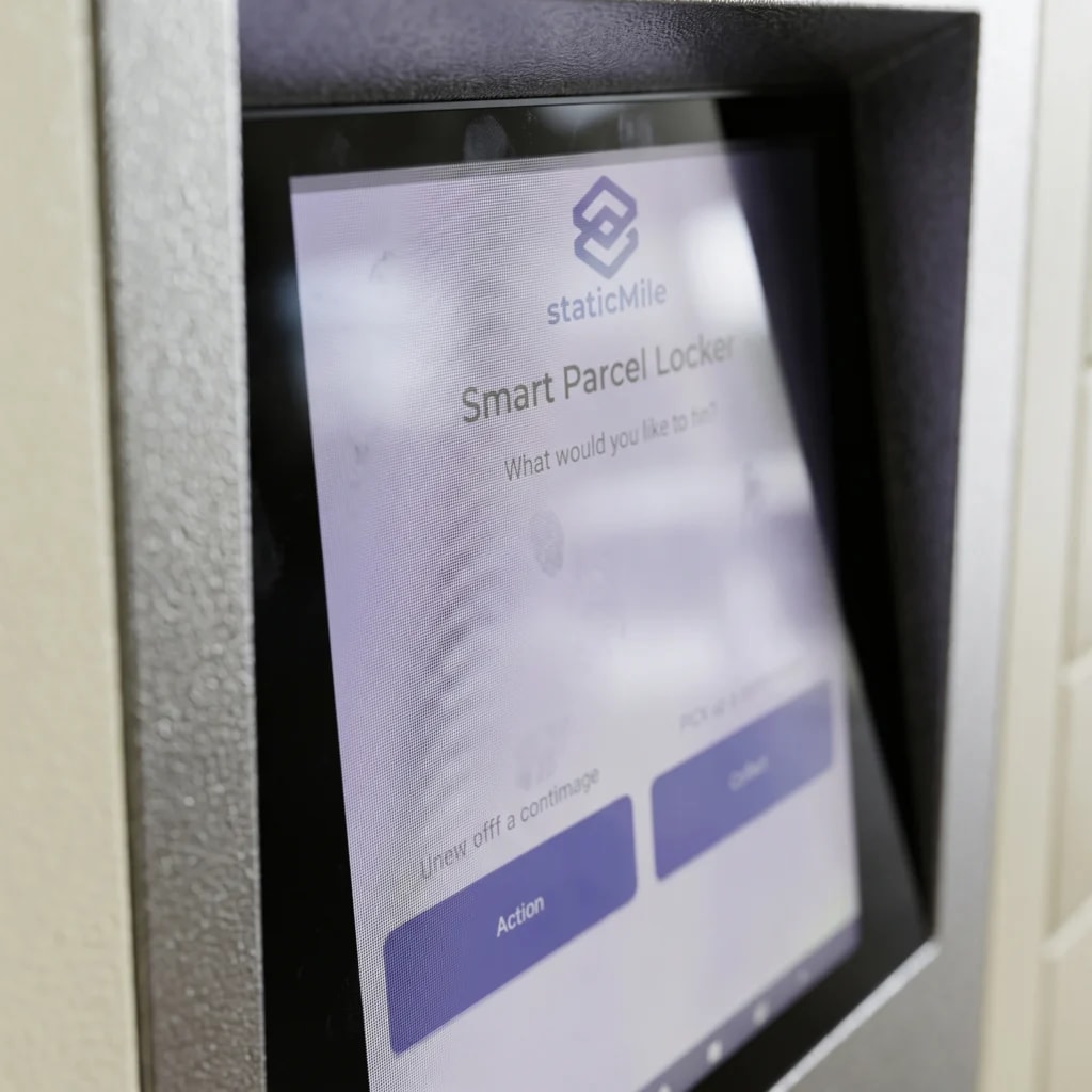 Close-up of the StaticMile locker touchscreen interface